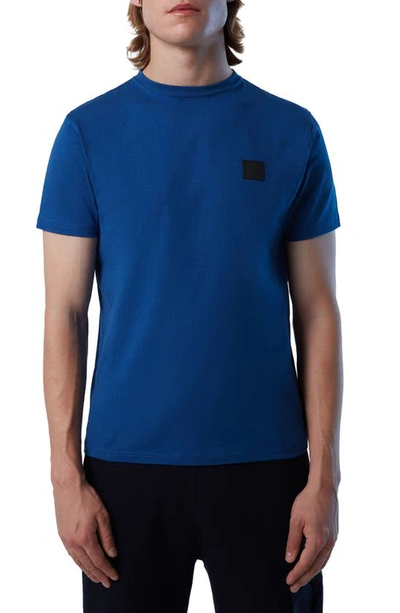 North Sails Logo Embroidered Cotton Stretch Jersey T-shirt In Ocean Blue