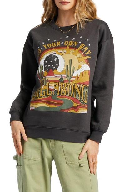 Billabong Cotton Blend Fleece Graphic Sweatshirt In Off Black