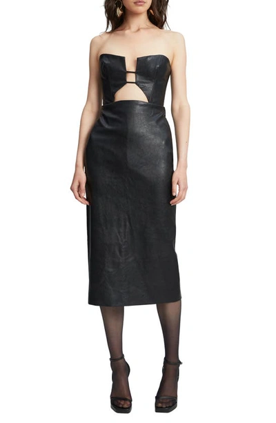Bardot Nefeli Cutout Faux Leather Strapless Dress In Black