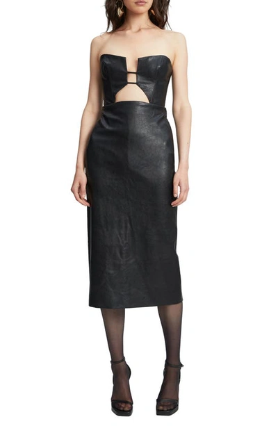 knee length dresses for ladies Black Faux Leather Bardot Biker Dress