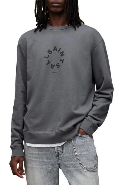 Allsaints Tierra Logotype Graphic Sweatshirt In Wind Grey