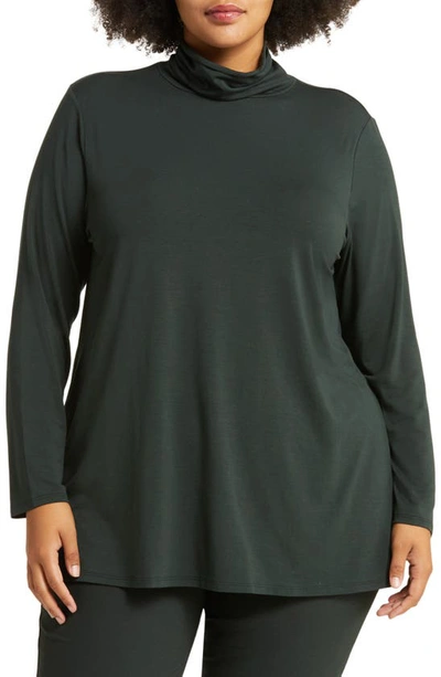 Eileen Fisher Scrunch Neck Long Sleeve Tunic T-shirt In Ivy