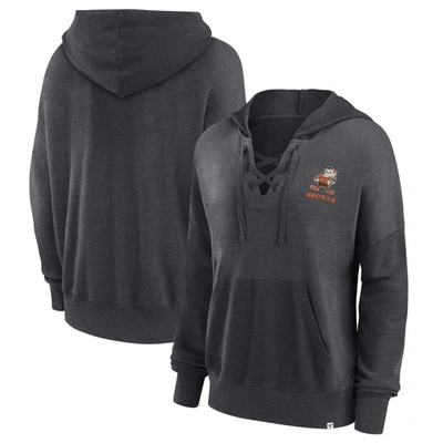 Fanatics Branded Heather Charcoal Cleveland Browns Heritage Snow Wash French Terry Lace-up Pullover