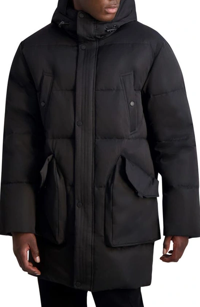 Karl Lagerfeld Men's Hooded Down Parka With Oversized Pockets In Black