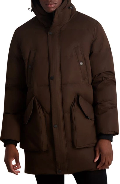 Karl Lagerfeld Men's Hooded Down Parka With Oversized Pockets In Brown