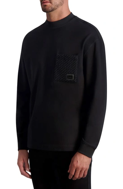 Karl Lagerfeld Long Sleeve T-shirt With Bouclé Chest Pocket In Black
