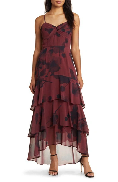 Hutch Kennedi Floral Print Tiered Maxi Dress In Red