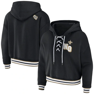 Wear By Erin Andrews Black New Orleans Saints Lace-up Pullover Hoodie