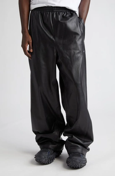 Balenciaga Leather Track Trousers In Black