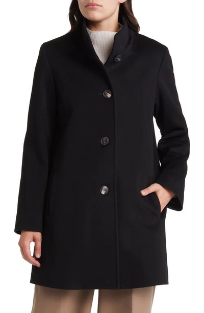 Fleurette Dawn Stand Collar Wool Car Coat In Black