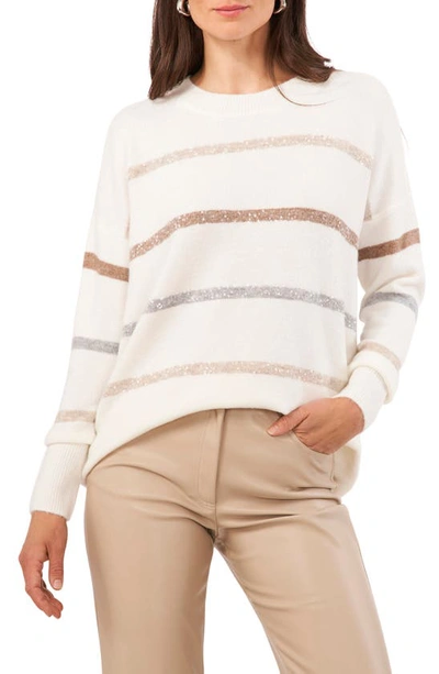 Vince Camuto Sequin Stripe Jumper In Antique White