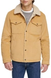 Levi's Corduroy High Pile Fleece Lined Trucker Shacket In Sand