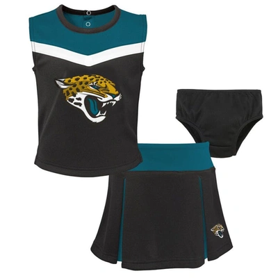 Outerstuff Kids' Girls Toddler Black Jacksonville Jaguars Spirit Cheer Three-piece Cheerleader Set