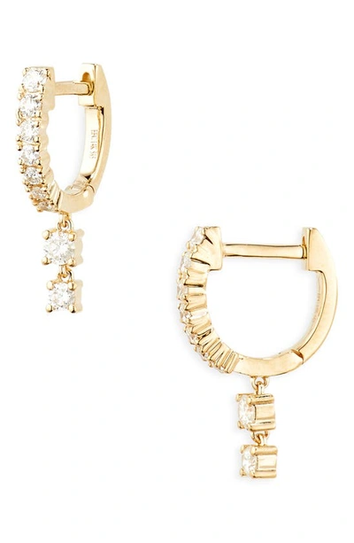 Ef Collection Diamond Huggie Double Drop Earrings In Yellow Gold