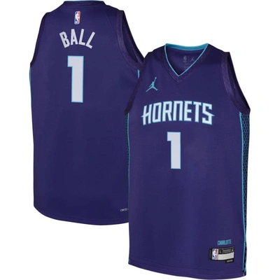 Jordan Brand Kids' Youth  Lamelo Ball Purple Charlotte Hornets Swingman Jersey