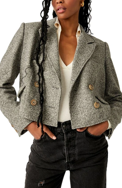 Free People Heritage Double Breasted Crop Blazer In Grey Combo