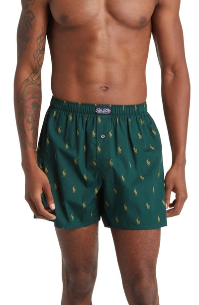 Polo Ralph Lauren Hanging Woven Cotton Boxers In Vintage Pine And Gold
