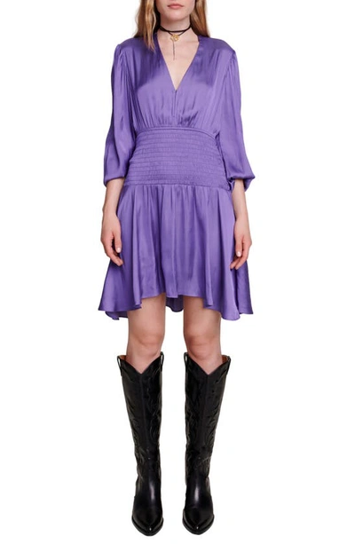 Maje Smocked Long Sleeve Minidress In Purple