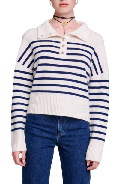 Maje Stripe Cashmere Sweater In Navy  Ecru