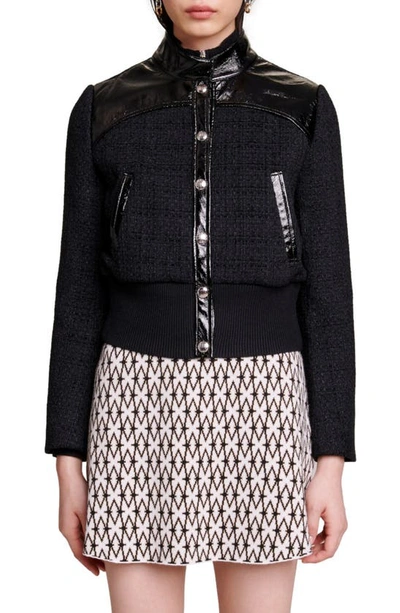 Maje Tweed Jacket In Black