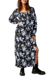 Free People Jaymes Floral Smocked Long Sleeve Maxi Dress In Black Combo