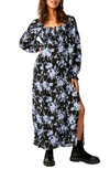 Free People Jaymes Floral Smocked Long Sleeve Maxi Dress In Black