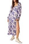 Free People Jaymes Floral Smocked Long Sleeve Maxi Dress In Iris Combo