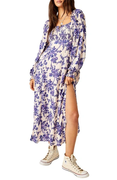 Free People Jaymes Floral Smocked Long Sleeve Maxi Dress In Iris Combo |  ModeSens