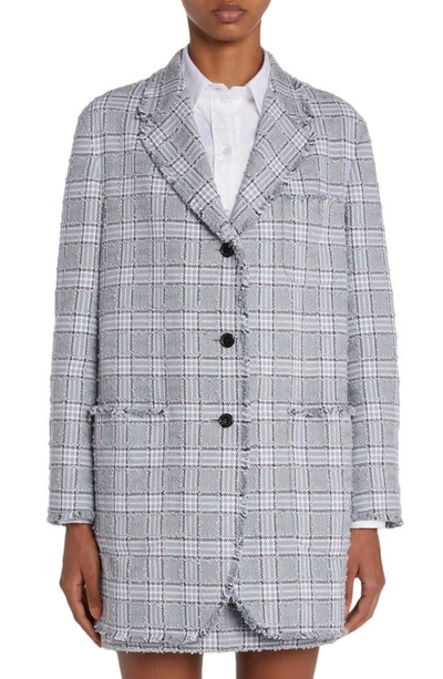 Thom Browne Plaid Oversize Tweed Blazer In Medium Grey