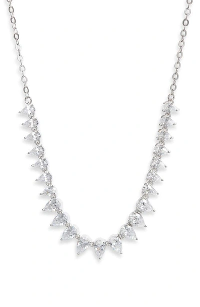 Nordstrom Pear Cubic Zirconia Frontal Necklace In Clear- Silver