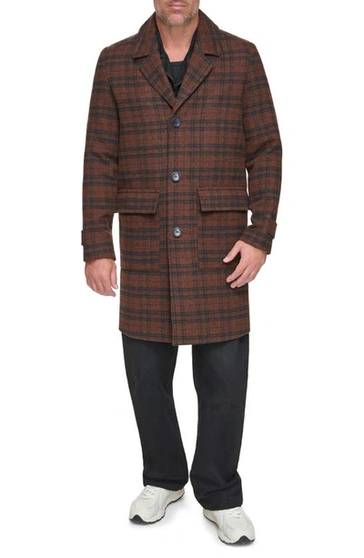 Andrew Marc Bexar Plaid Wool Blend Overcoat In Brown Plaid