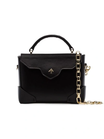 Manu Atelier Micro Bold Top Handle Bag With Leather Strap In Black
