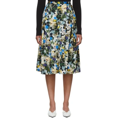 Erdem Multicolor Floral Ina Skirt In Wht/blue