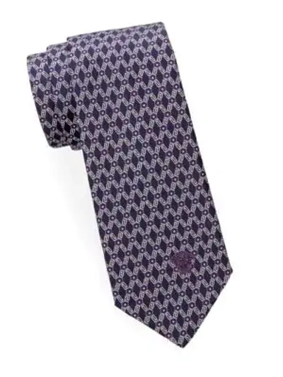 Versace Printed Silk Tie In Blue Violet