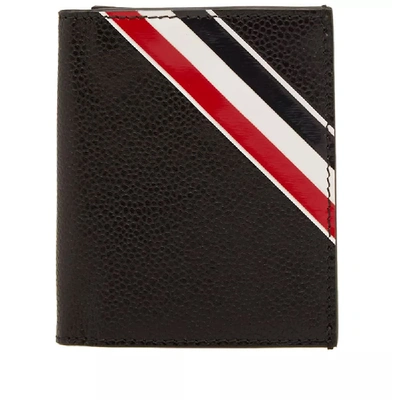 Thom Browne Diagonal Stripe Double Card Holder In Black