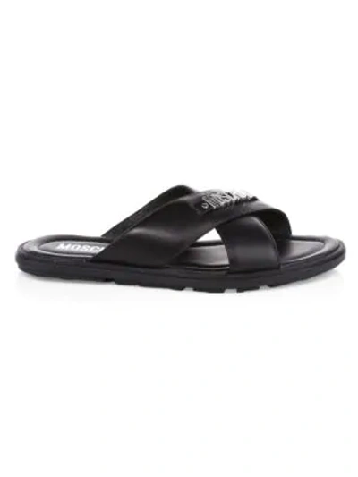 Moschino Logo Hardware Leather Sandals In Black