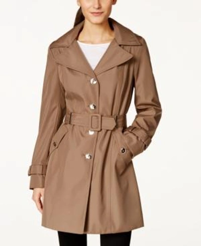 Calvin Klein Petite Hooded Single-breasted Trench Coat, Created For Macy's In Truffle