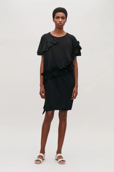 Cos Frilled Cocoon Dress In Black