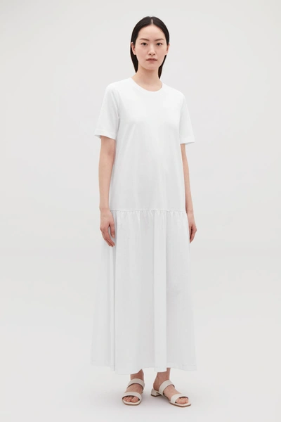 Cos Long Dress With Frilled Hem In White | ModeSens