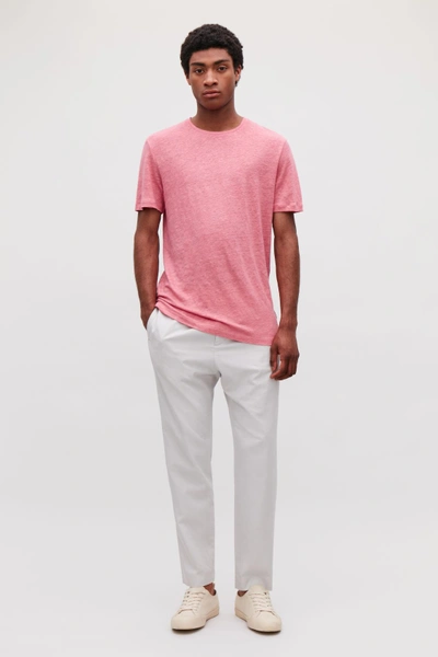 Cos Short-sleeved Linen T-shirt In Pink