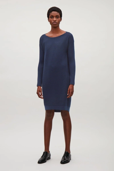 Cos Ribbed Merino Wool Dress In Blue | ModeSens
