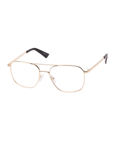 The Book Club Bored Of The Flings Blue Block Metal Aviator Reading Glasses In Gold/black