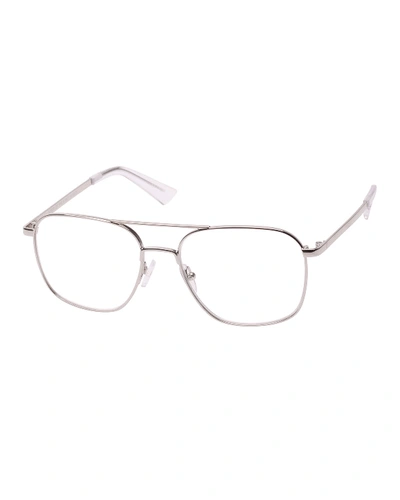 The Book Club Bored Of The Flings Blue Block Metal Aviator Reading Glasses In Silver