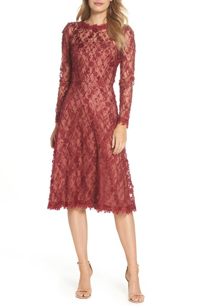 Tadashi Shoji Long Sleeve Lace Cocktail Dress In Rosewood/nude | ModeSens