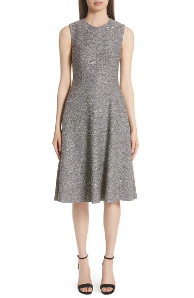 Lela Rose Sequin Sleeveless Seamed Fit-and-flare Dress In Smoke