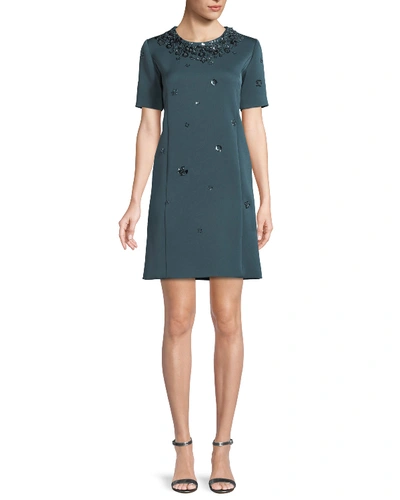 Zac Posen Cap-sleeve A-line Beaded-embroidered Short Crepe Dress