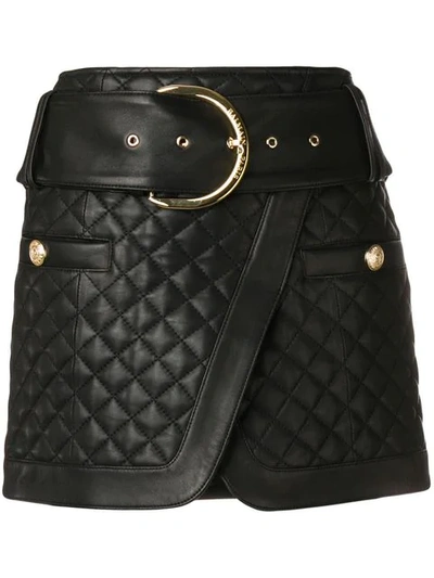 Balmain Quilted Leather Mini Skirt With Belt In Black