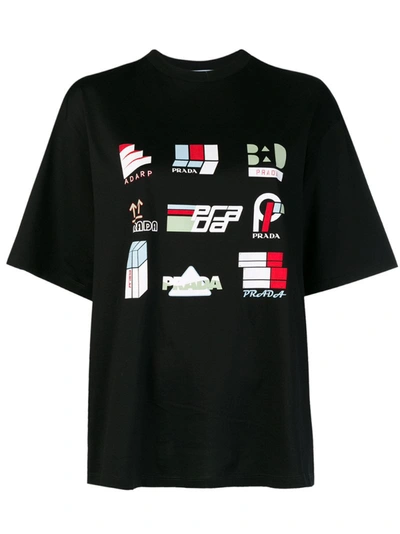 Prada Logo Printed Cotton Jersey T-shirt In Nero