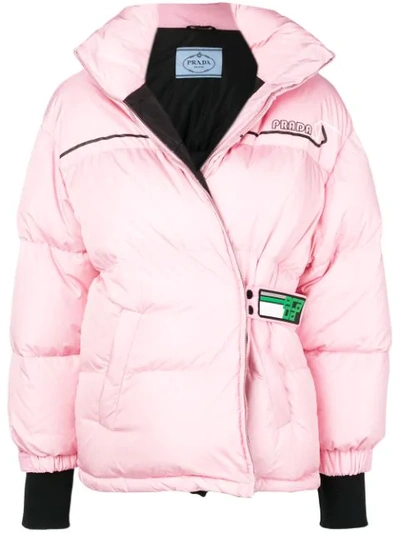 Prada Printed Quilted Shell Down Jacket In Pink & Purple