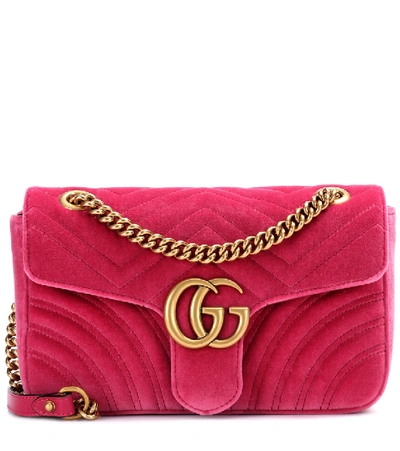 Gucci Small Gg Marmont 2.0 Velvet Shoulder Bag In Pink
